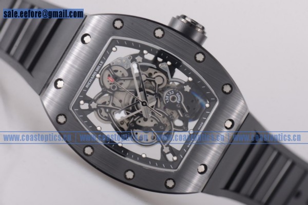 Richard Mille RM 055 Watch Perfect Replica PVD Skeleton Black Ceramic Bezel Black Rubber